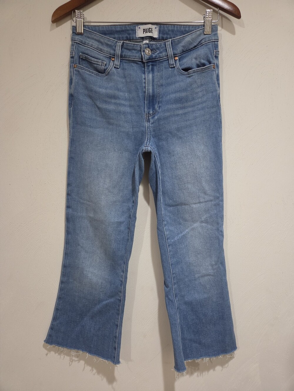 Paige Genevieve Raw Hem Flare Crop Denim Stretch Jeans Size 27